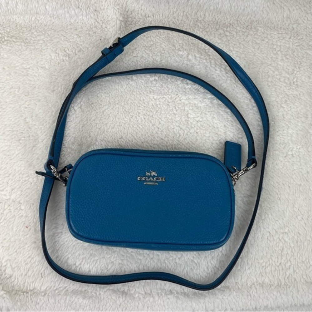 Coach blue pebbled leather mini crossbody